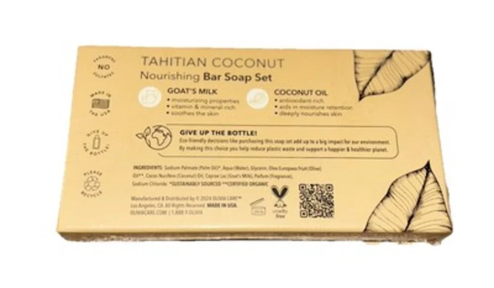 Olivia Care Body Bar Soap TAHITIAN COCOw/ GOAT MILK 3 PK  Box Organic 5 Oz